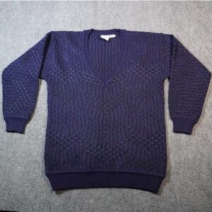 Ary Cooper‎ V Neck Sweater Womens Size S Knit Acrylic Wool Blend Blue